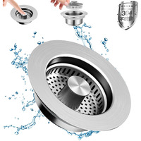 3 In 1 Kitchen Sink Drain Strainer And Stopper Combo 304 Stainless Steel Pop Up Kitchen Sink Stopper Anti-Clog Kitchen Sink Bounce Core Strainer Basket Filter For Standard 3-1/2 Inch Drain