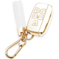 Keycov Key Fob Cover For Land Rover Accessories Keychain Keyshell Ring Case Compatible With Evoque Sport Velar Discovery Lr4 A9 Jaguar F-Pace F-Type Xe Xel Xf Xfl Xj Protector(White)