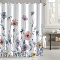 Awert Wildflower Shower Curtain For Bathroom Watercolor Floral Shower Curtain With Hooks Waterproof Flower Printing Fabric Bathroom Shower Curtain 72X84 Inch