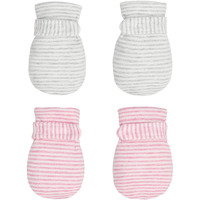 Newborn Baby No Scratch Mittens Stay On  100% Cotton Breathable  Adjustable Infant Gloves For Baby Boys Girls Mittens (Pink/Gary Stripe  3-12 Months)