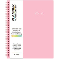 2025-2026 Academic Planner - Academic Planner 2025-2026  July 2025 - June 2026  6.2"" X 8.3""  Flexible Cover  A5 Thick Paper  Twin-Wire Binding - Pink