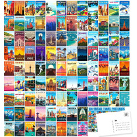 Lclaidydy 100 Vintage Travel Postcard Set World Famous Country City Illustrations Mailing Postcards Travel Decor Posters Prints Post Cards For Travelers 4X6