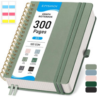 Emshoi Spiral Graph Paper Notebook - 300 Pages  100 Gsm Thick Grid Notebook  B5 Large Hardcover Leather Journal For Women Men Work School Writing Engineering Graphing  7.48"" X 10.15""  Light Green