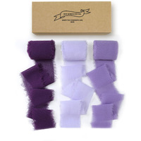 Chiffon Silk Ribbon Fringe 1-1/2 Inch X 16.5 Yard Handmade Ribbons 3 Rolls For Gift Wrapping  Wedding Invitations  Bridal Bouquets  Crafts  Flower Bouquet (Purple)