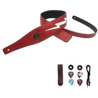 Soft Leather Guitar Strap Cool Lightning Adjustable Belt For Acoustic Guitar Electric Guitar Bass String Instrument Parts 5 Color (Jipis-Red White Lighting)