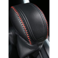 Yakaney For Rav4 2019-2025 Gear Shift Knob Cover  Genuine Leather Interior Protective Gear Shift Trim For Toyota Highlander 2020-2025- Red Trim