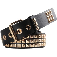 Snceaw Studded Belt  Metal Punk Rock Rivet Belt With Bright Pyramid Studded For Women Men (Gold  Fit Pant 31-36 Inch)