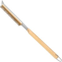 21'' Pizza Brush With Stainless Steel Stone Scraper - Brass Bristles - Wood Handle - Hanging Ring - Outdoor Pizza Oven Accessory - Compatible With Ooni  Gozney  Blackstone  Solo Stove Ovens