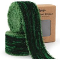 Keypan Green Velvet Ribbon 1-1/2 Inch X 6 Yd Crinkled Handmade Frayed Vintage Ribbons For Christmas Gift Wrapping Tree Home Decor Wreath Craft Ornaments