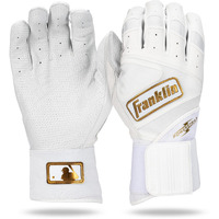 Franklin Sports Mlb Batting Gloves - Infinite Powerstrap Baseball + Softball Batting Gloves - Durable Full Wrap Cage Practice Gear - Long Cuff Wrist + Heavy Duty Leather - Adult Xl - White + Gold