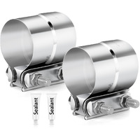 Zehclp 2 Pcs Exhaust Clamp Butt Joint 304 Stainless Steel Band Lap Joint Band Clamp Stainless Steel For Pipes Catalytic Converters Muffler (2  3.0 Inch)