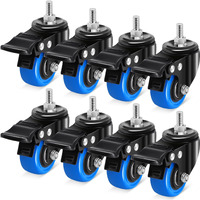 Humagineer Stem Caster Wheels 2 Inch  Heavy Duty Threaded Stem Casters  3/8""-16 X 1 (Screw Diameter 3/8"" Length 1"") Swivel Casters Set Of 8 With Dual Locking Wheel For Furniture And Cart