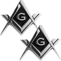 Creatrill 2 Pack 2.75"" Chrome Plated Masonic Car Emblem Mason Square And Compasses Auto Truck Motorcycle Decal Gift Accessories
