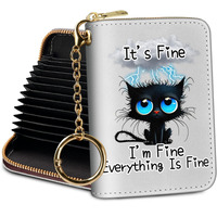 Yonlevres Credit Card Holder Rfid Wallet  Black Cat Small Card Holder Wallet For Women With Keychain Zipper  Funny Leather Print Credit Card Wallets Accordion Gift