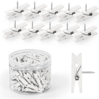 Goolada 50Pcs Wooden Push Pins With Clips White Bulletin Board Clips Cute Pushpins For Cork Board Fun Tacks And Push Pins For Wall For Teachers In Classroom School Offices Accessories Decor Supplies