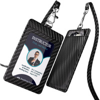 Coaott Carbon Fiber Work Id Card Holder With Lanyard Is A Stylish And Durable Card Holder With Dual Card Capacity  Clear Display Window And Privacy Back Pocket (Black(2 Piece))
