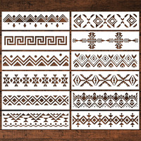 Keluna Aztec Stencils - 12 Pcs Boho Borders Pattern Stencils For Diy Wall & Wood Canvas Painting
