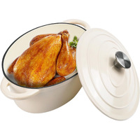 Kerilyn 4.5 Qt Enameled Oval Dutch Oven Pot With Lid And Dual Handles  Cast Iron Dutch Oven For Cooking  Bread Baking  Non-Stick Enamel Coated Cookware (Beige)