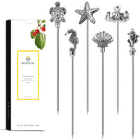 Homestia Metal Cocktail Picks Drink Garnish  4.7"" Ocean Series  6Pcs Fancy Martini & Olive Picks  Vintage Cocktail Pins