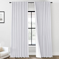 Panelsburg White 90 Inch Length Blackout Back Tab/Rod Pocket Thermal Insulated Linen Curtains Set 2 Panels 70 Inch Wide