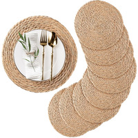 Round Woven Placemats Set Of 8  Natural Water Hyacinth Place Mats  Rattan Placemats Wicker Placemats Farmhouse Boho Braided Heat Resistant Outdoor Placemat Patio Table Place Mats (13.5 Inch Set Of 8)