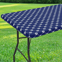 Misaya Rectangle Vinyl Table Cloth  Elastic Fitted Tablecloth With Flannel Backing  Waterproof Plastic Table Cover Fits 4 Foot Folding Tables For Camping  Indoor And Outdoor (Navy  30"" X 48"")