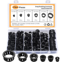 170 Pcs Cable Snap Bushing Grommets  Black Round Nylon Snap In Cable Grommet Protector  5/16"" 3/8"" 1/2"" 5/8"" 3/4"" 1"" Cable Snap Hole Plugs Locking Bushing Assortment Kit