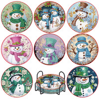 8 Pcs Christmas Diamond Painting Coasters Kits With Holder Diy Snowman Diamond Art Coaster Kits For Adults & Kids Paint With Diamonds Coasters Craft Supplies For Holiday Decor Gifts