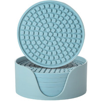 Colinda Silicone Drink Coasters With Holder  Set Of 6  For Tabletop Protection And Office Desk  Cup Mat Set For Home Decor  Non-Slip And Non-Stick Round 4 Inch Turquoise
