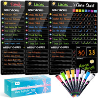 Magnetic Chore Chart For Kids With 8 Markers 3 Pack 8""X12"" Chore Chart For Kids Multiple Kids  Behavior Chart For Kids At Home  Responsibility Chart For Kids/Teens/Adults  Black Chore Board