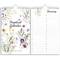 Perpetual Calendar - Undated Calendar 12-Month For Birthday  Anniversaries  Important Days  Festivals Reminder  6 ' ' X 10 ' ' With 2 Lines Per Days  Twin-Wire Binding  Thicker Paper  Minimalist Flowers