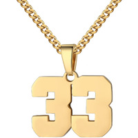 Number Necklace For Men 0-99 Athletes Jersey Number Necklace Stainless Steel Chain 22+2 Inch Personalized Number Charm Pendant Inspirational Jewelry Basketball Baseball Football Gift For Men(Gold33)