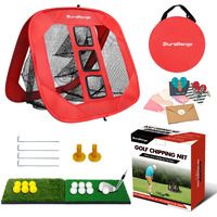 Durarange Foldable Golf Chipping Net Set - Ultimate Target Training Chip Aids & Golf Gift - Includes 2 Hitting Mats  6 Real Practice Balls  6 Foam Balls - Red