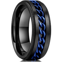 King Will Intertwine 8Mm Spinner Ring Black Blue Stainless Steel Fidget Ring Anxiety Ring For Men