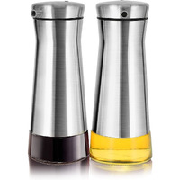 Aelga Olive Oil And Vinegar Dispenser Set -2 Pack Elegant Stainless Steel Oil Dispenser Set- Vinegar Bottle For Kitchen With No-Drip