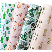 Wrapaholic Summer Wrapping Paper Sheet - 12 Sheets Flamingo/Cactus/Pineapple/Banana Leaf Design Folded Flat For Wedding  Baby Showers  Birthday  Party - 19.7 Inch X 30 Inch Per Sheet