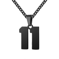 Number Necklace For Men 0-99 Athletes Jersey Number Necklace Stainless Steel Chain 22+2 Inch Personalized Number Charm Pendant Inspirational Jewelry Basketball Baseball Football Gift For Men(Black11)