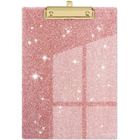 Piasoenc Acrylic Clipboards  Fashion Glitter Clip Board With Low Profile Gold Clip  Designed For Classroom School And Office Use  A4 Letter Size 9 X 12.5 In  Pink
