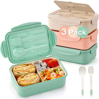 Mfacoy 3 Pack Bento Boxes For Adults/Kids  1100 Ml Bento Lunch Box With Spoon & Fork  Lunch Box Containers  Bento Box For Dining Out  Work  Picnic  Bpa-Free  Microwave & Dishwasher Safe