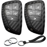 Infipar 2Pcs Compatible With Chevy Gmc Key Fob Cover Case Key Chain Fit For Chevrolet Chevy Silverado 1500 2500 3500 Hd Ev Gmc Sierra 1500 2500 3500 Hd Accessories Shell Holder Carbon Fiber Black