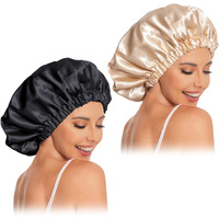 Satin Bonnet Silk Bonnet Hair Bonnet For Sleeping-Slouchy Beanie Hat Satin Sleep Cap For Women's Natural & Curly Hair(Black&Champagne)