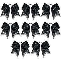 8 Pcs Large Glitter Cheer Bows 8"" Rhinestones Hair Bows Sparkly Cheerleading Softball Team Bow Hair Ponytail Holder Accessories For Cheerleaders Football Competition Sports- Black