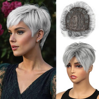 Phocas Short Hair Toppers For Women With Thinning Hair Magic Pixie Cut Toppers Hairpiece Natural Synthetic Grey Hair Toppers For Daily Use