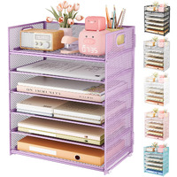 Subekyu 6 Tier Paper File Tray Organizer For Desk  Purple Mesh Desk Letter Paper File Folder Accessories Sorter Organizer With Handle  Stackable Slide Tray For Office  Home Or School Supplies Storage