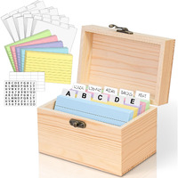 Mobyke Index Card Holder 3X5  100 Pcs Heavy-Duty Index Card Business Card Organizer Wooden Recipe Box With Dividers Flash Card Holder With 30 White Dividers  1 Blank Sticker And 1 Letter Sticker