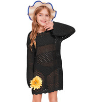 Batermoon Girls Crochet Long Sleeve Swimsuit Cover Up Kids Fashion Hollow Out Swimwear Beach Dress 5-14 Years