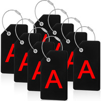 8 Pcs Initial Letter A-Z Luggage Tags Silicone Suitcase Instrument Tag With Name Card And Stainless Steel Loop(Letter A Red  Black)