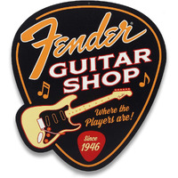 Fender Guitar Shop Pick-Shaped Metal Sign - Vintage Fender Sign For Music Room Or Man Cave