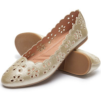 Fracora Women's Ballet Flats Black Pu Leather Dress Shoes Comfortable Round Toe Slip On Flats With Breathable Eyelets(Gold.Us8)