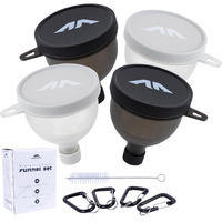 Protein Powder Funnel Set - Sleek Water Bottle Funnel For Powder Supplement With Cleaning Brush & Carabiners - No-Mess  Portable Protein Powder Container To Go For Workout  Fitness  Travel - 4 Pack